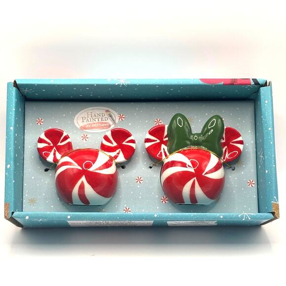 New - Disney Mickey & Minnie Mouse Peppermint Ears Salt & Pepper Shakers, in Box - Picture 2 of 3